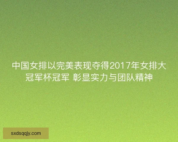 中国女排以完美表现夺得2017年女排大冠军杯冠军 彰显实力与团队精神