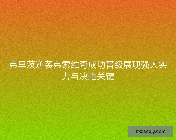 弗里茨逆袭弗索维奇成功晋级展现强大实力与决胜关键